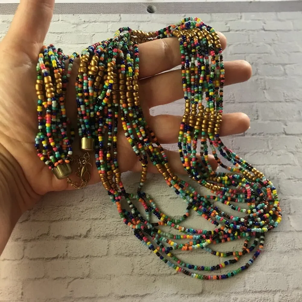 Vintage Boho Multi Strand Seed Bead Necklace 36